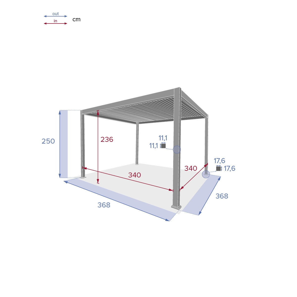Pergola carrée 3,6x3,6m Evora Graphite Hespéride