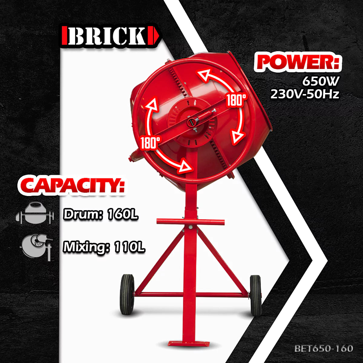 Brick Bétonnière 650w Capacité Du Tambour 160l