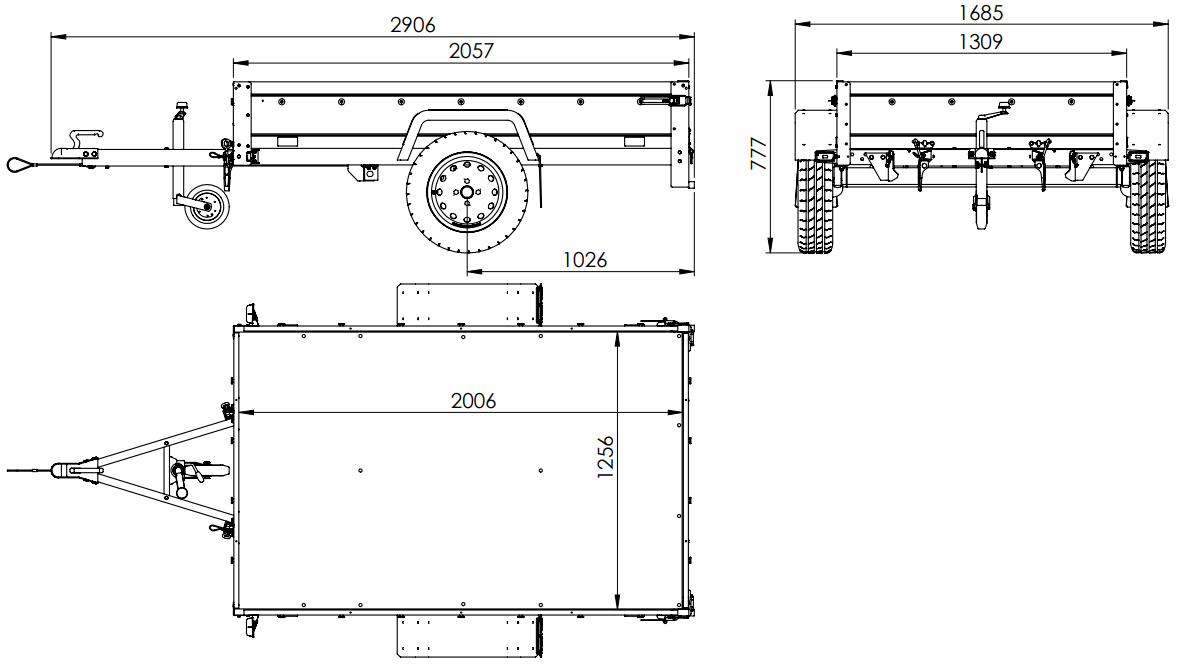 Remorque 750 kg 200 x 125 avec bâche haute et arceau Garden Trailer 201 KIPP