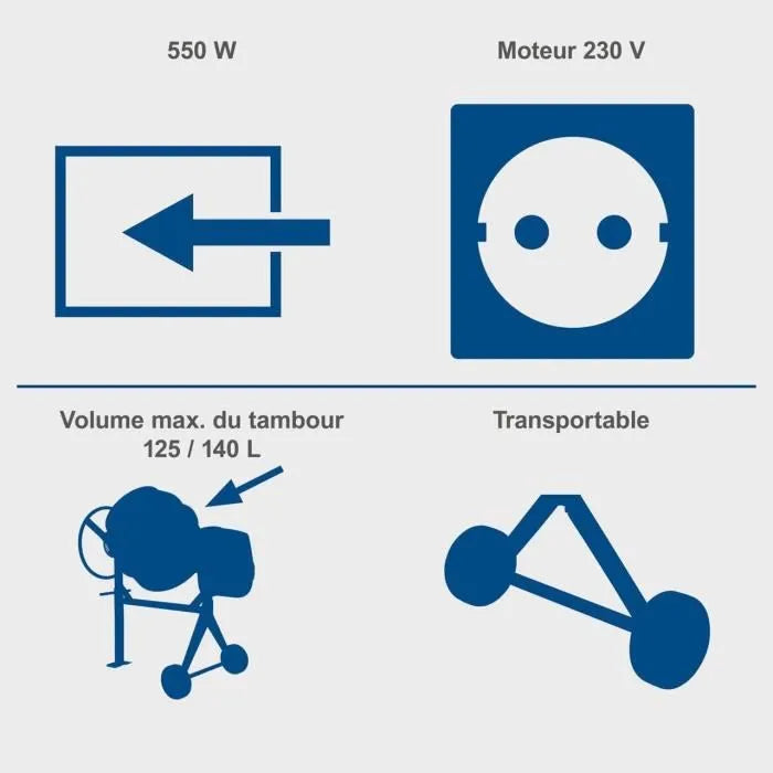 Bétonnière 125L MIX125 - Scheppach 550W
