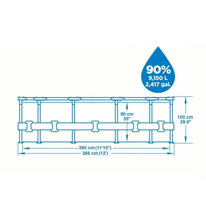 Kit Piscine hors sol tubulaire BESTWAY Steel Pro Max™ - 366 x 100 cm - Ronde (Livrée avec filtre à cartouche, échelle et diffuseur)